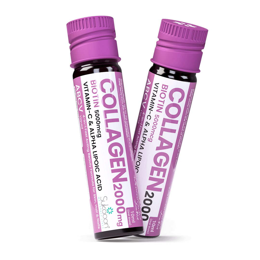 ABCV Liquid Collagen Shot 2000mg, Biotin 5000mcg (Pack of 15 Vials)